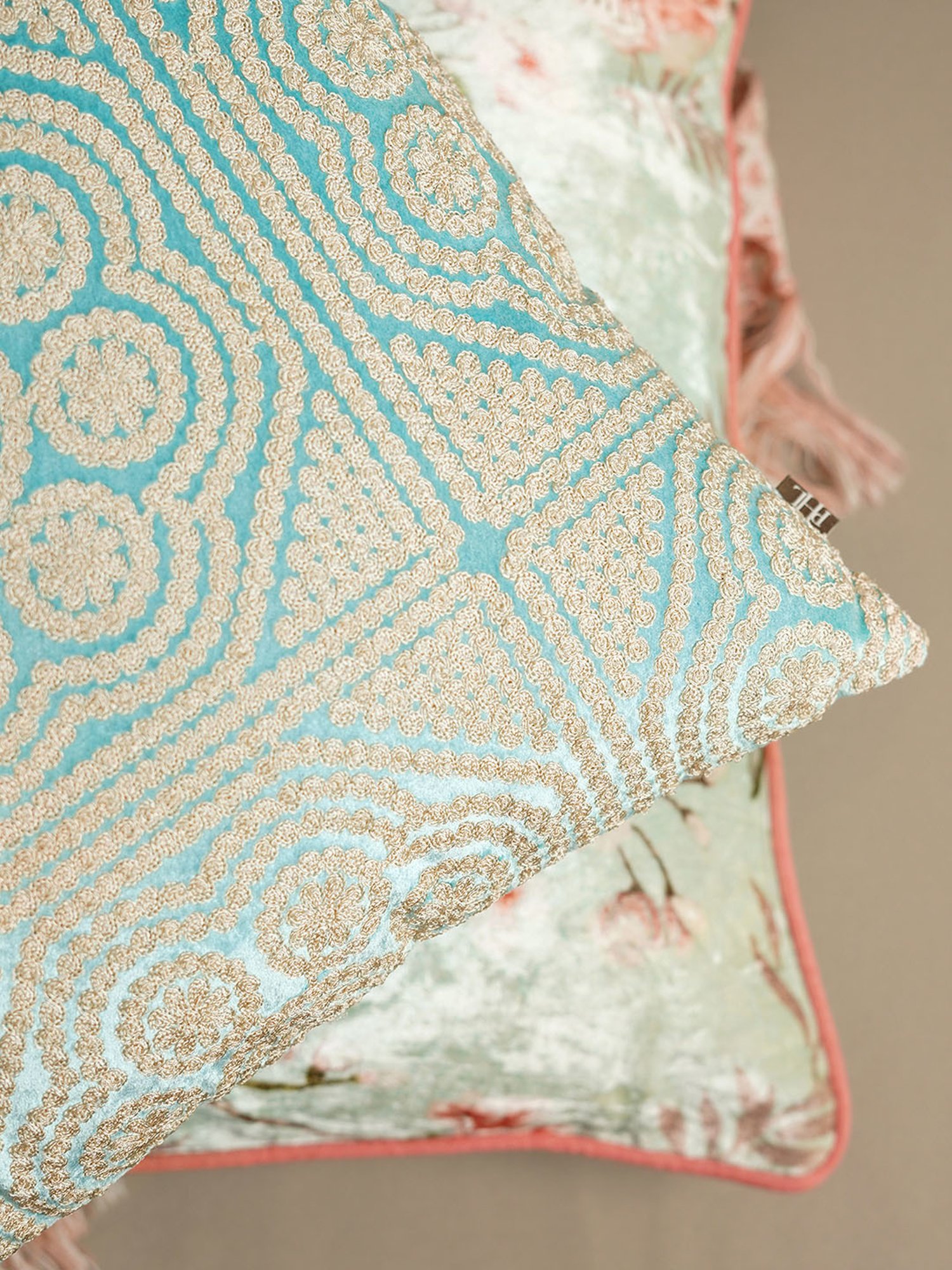 Pure Home and Living Blue Cotton Embroidery Cushion Cover