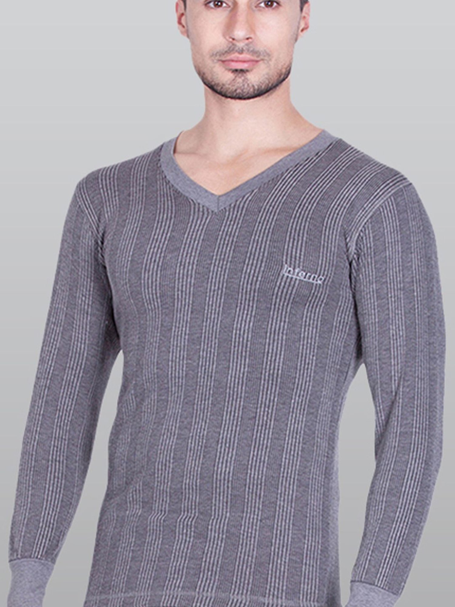 LUX Inferno Grey & White Skinny Fit Striped Thermal Top - Pack of 2