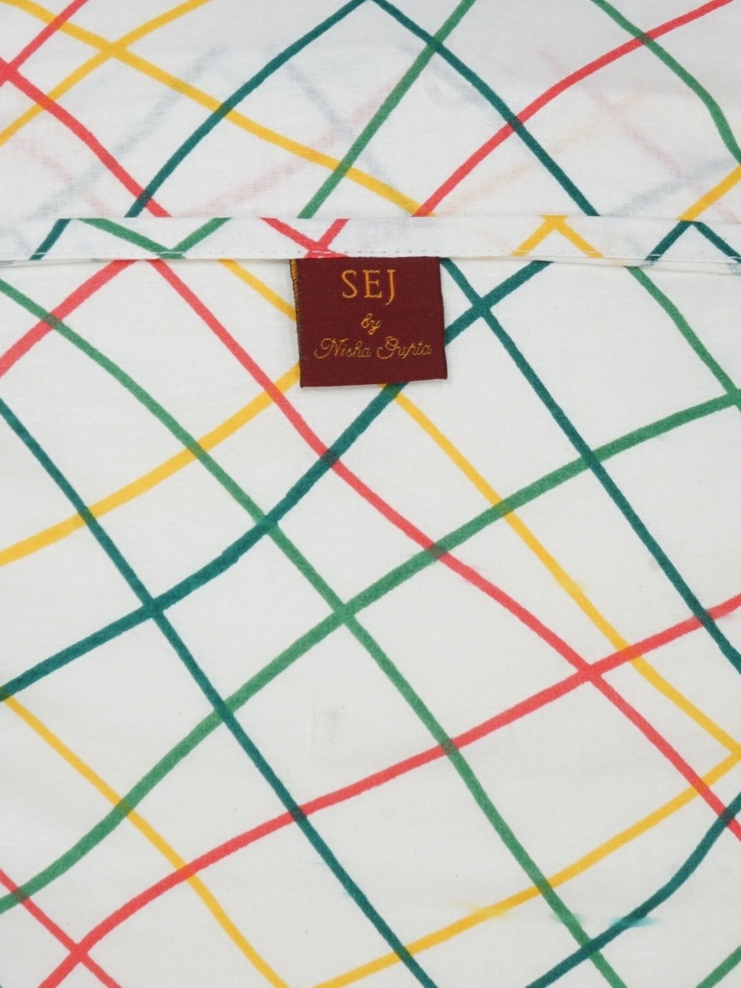 SEJ by Nisha Gupta Geometric Green 160 TC Cotton Single Bed Sheet with 1 Pillow Cover