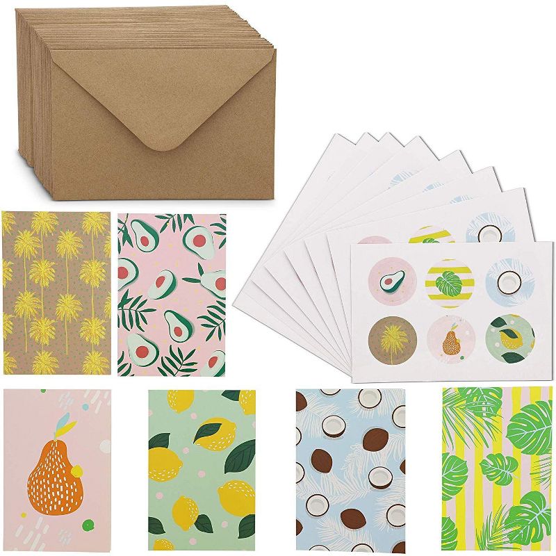 48-Count Assorted Box All Occasion Greeting Cards with Envelopes & Sticker Seals, Notecards, Colorful Fruits and Plants Theme, 4x6 inches