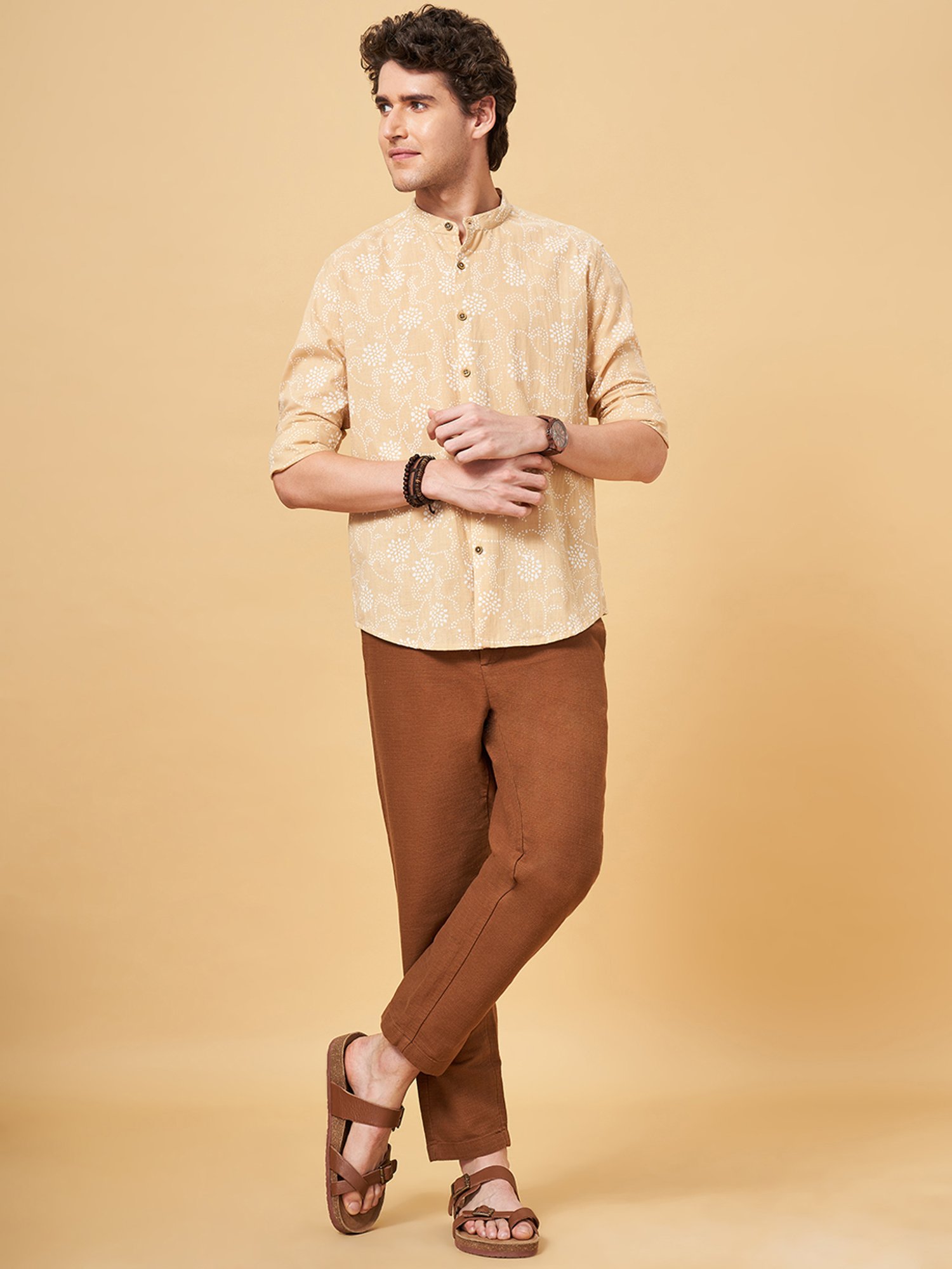 Indus Route by Pantaloons Tan Regular Fit Printed Shirt