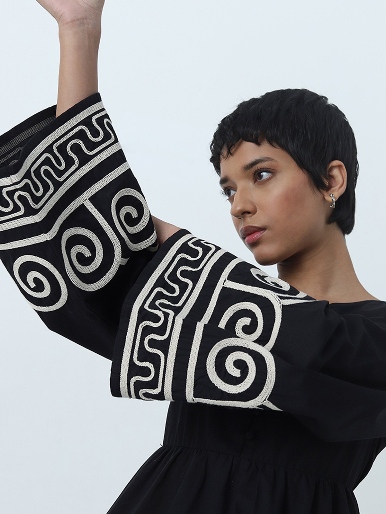 LOV by Westside Black Embroidered A-line Cotton Dress