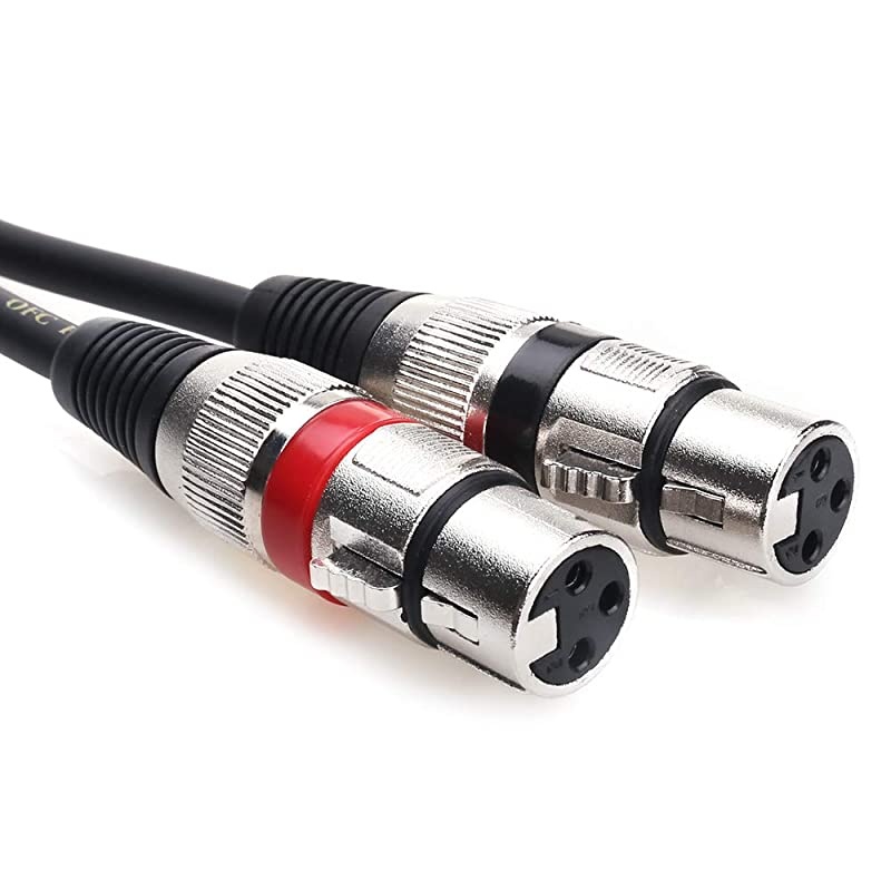Dual XLR Female to 3.5mm Stereo Microphone Cable, Unbalanced Double XLR to 1/8 Inch Aux Mini Jack Y-Splitter Breakout Lead Mic Cord - 10 FT