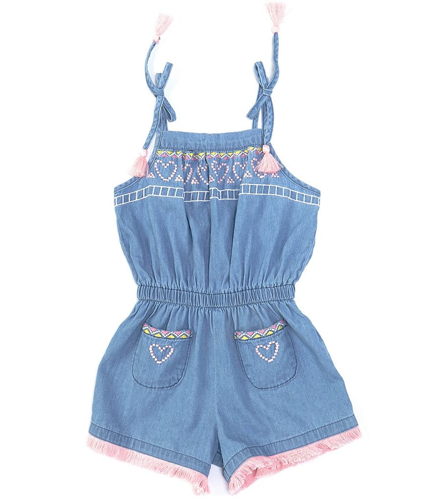 Flapdoodles Little Girls 4-6X Embroidered Chambray Romper