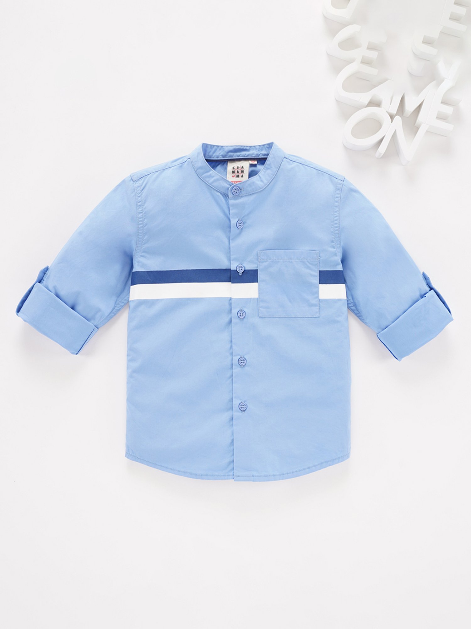 Ed-a-Mamma Boys Sky Blue Striped Full Sleeves Shirt