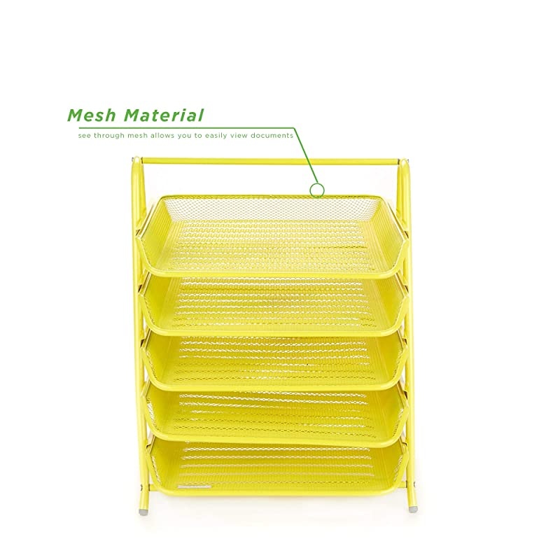 5TPAPERYLW 5 Tier Letter Tray Pull Out Drawer Organizer Folders Files Documents Mail Yellow
