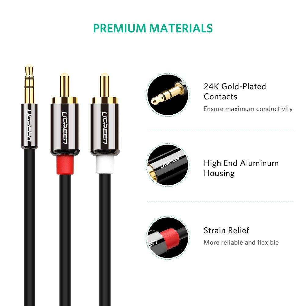 Wanmingtek 3.5mm to 2RCA, 3.5mm Male to 2RCA Male Stereo Audio Adapter Cable Stereo Audio Y Splitter Gold-Plated for Smartphones, MP3, Tablets, Speakers,Home Theater,HDTV- 6.6ft