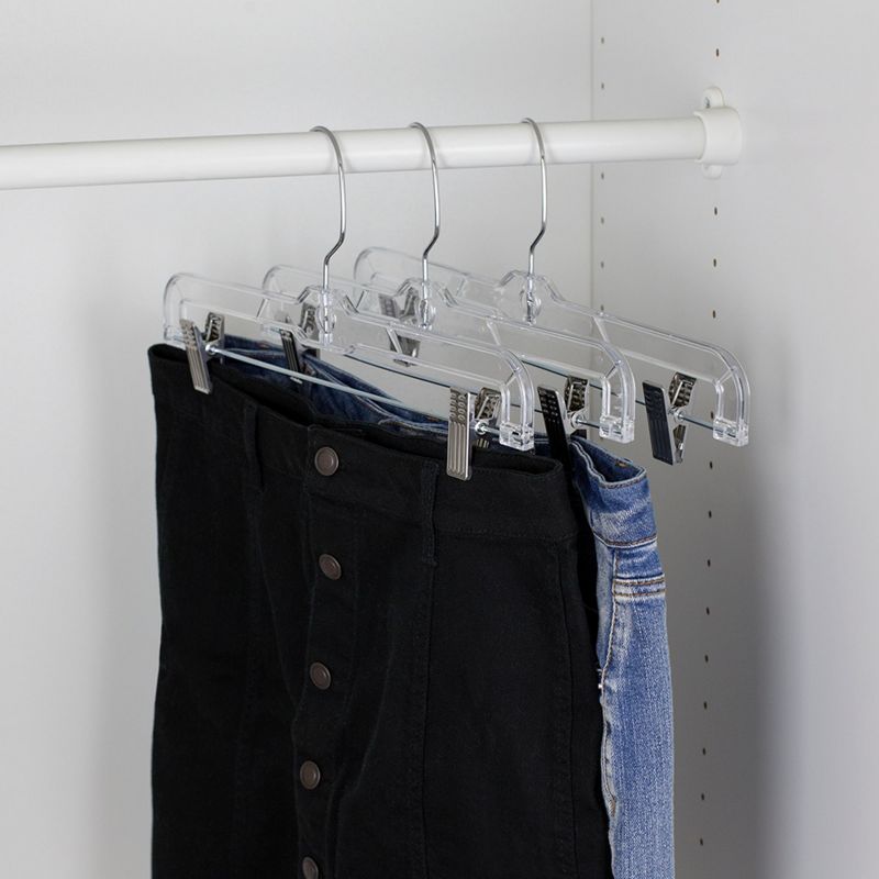 Home Basics Crystal Plastic Straight Skirt Hanger with Metal Clips, Clear