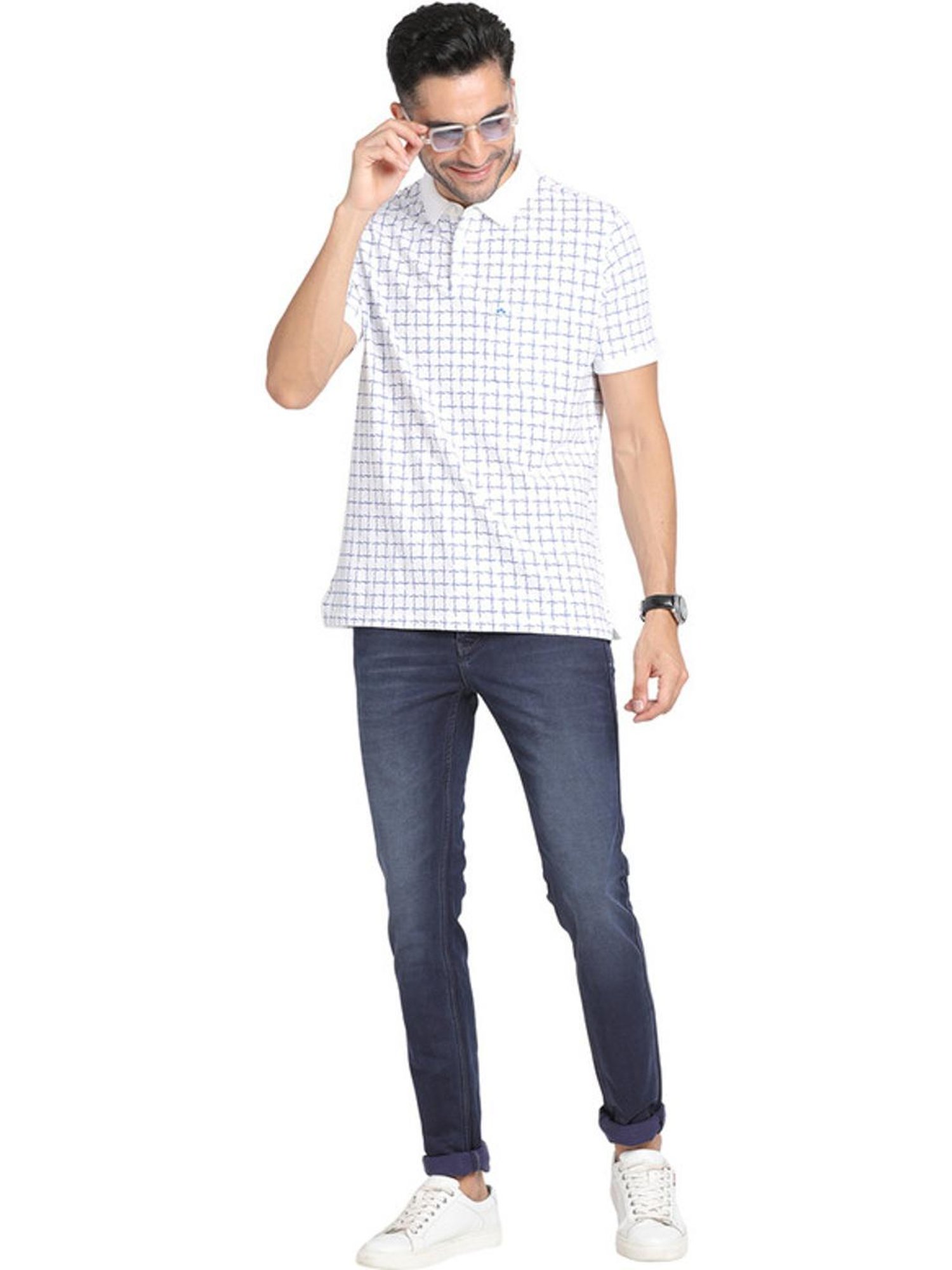 Turtle White Slim Fit Printed Polo T-Shirts