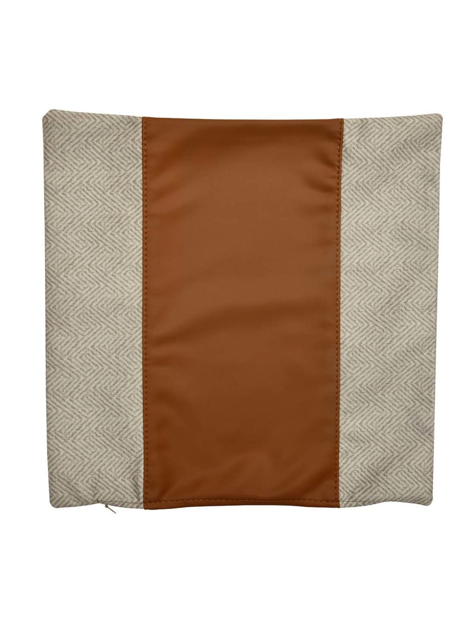 @home Beige & Brown Leather Cushion Cover With Zipper