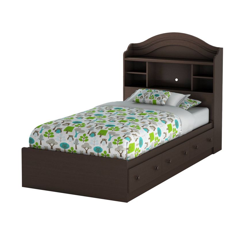 Twin Summer Breeze Mates Bed With Bookcase Headboard Set Chocolate - South Shore