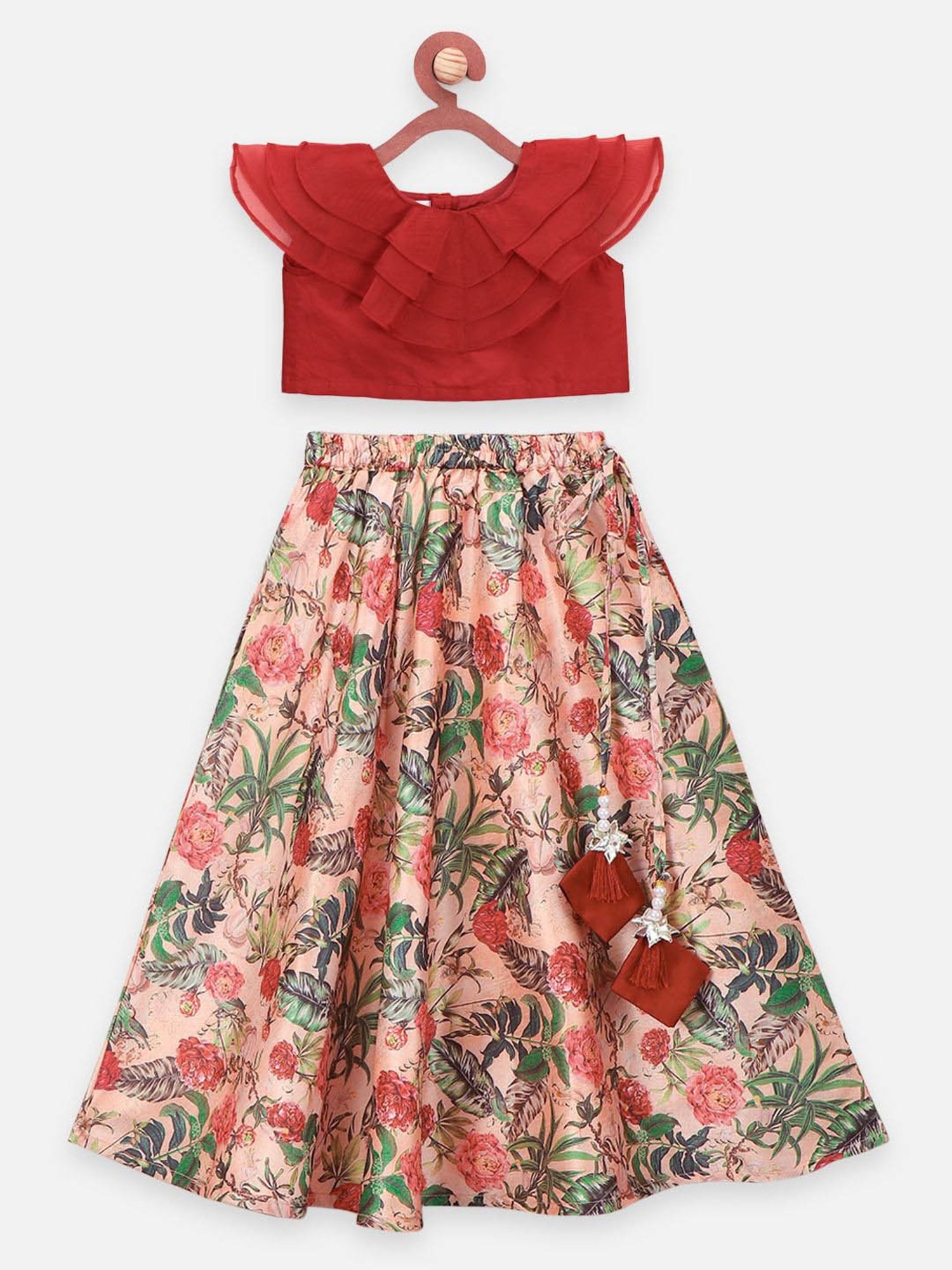 A Little Fable Kids Red & Beige Embellished Lehenga Choli