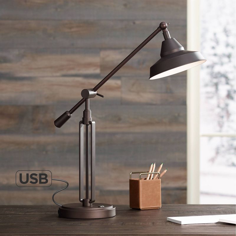 23" Iron/Seeded Glass Axel Farmhouse Industrial Task Lamp (Includes LED Light Bulb) Black - JONATHAN Y
