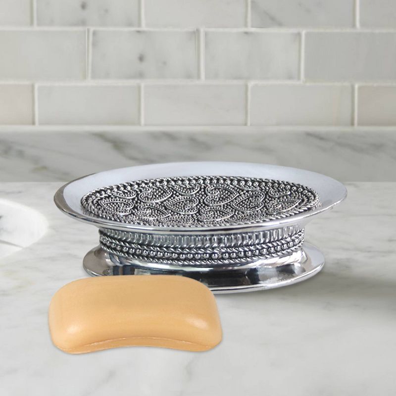 8pc Beaded Heart Bath Accessory Set for Vanity Counter Tops Silver - Nu Steel