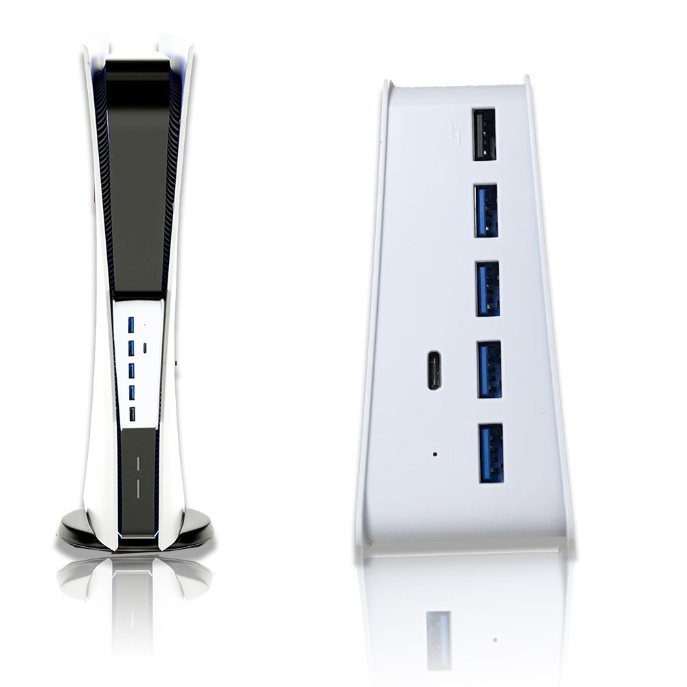 PS5 Console USB HUB, PS5 Extender 5 Port High-Speed Transmission Expansion Adapter Converter Splitter With 4 USB + 1 USB Charging Port + 1 Type C 3.1 Port for PS5 Drive Version &  Digital Version