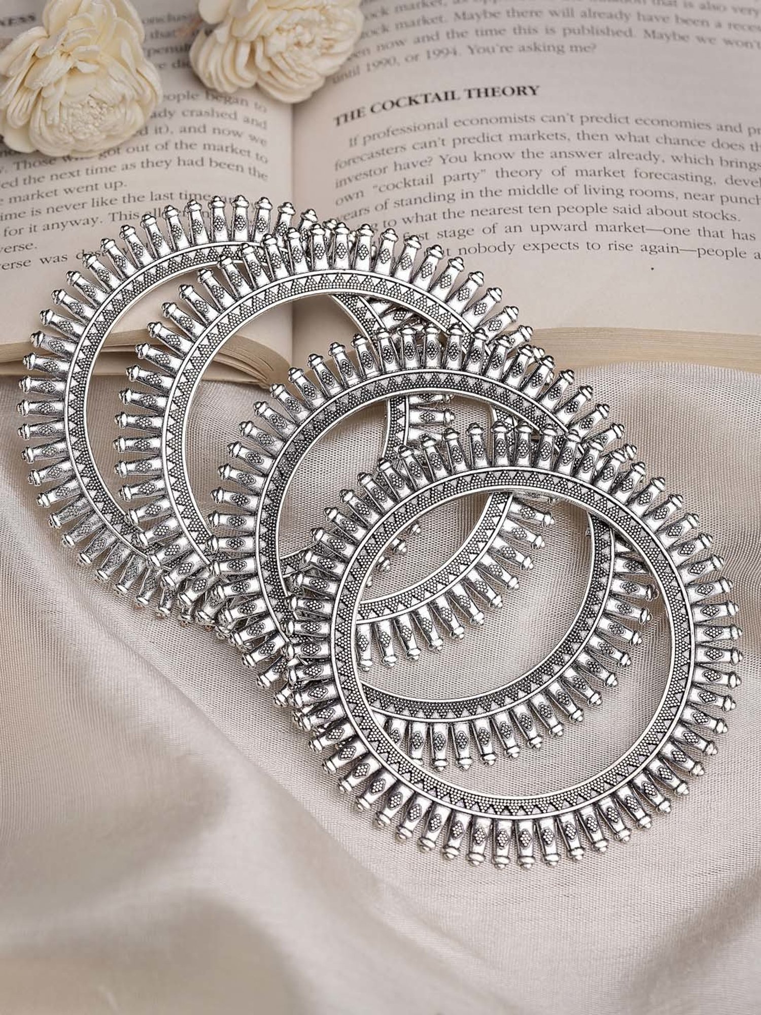 NVR Silver-Plated German Silver Oxidized Bangles for Women - Set of 4