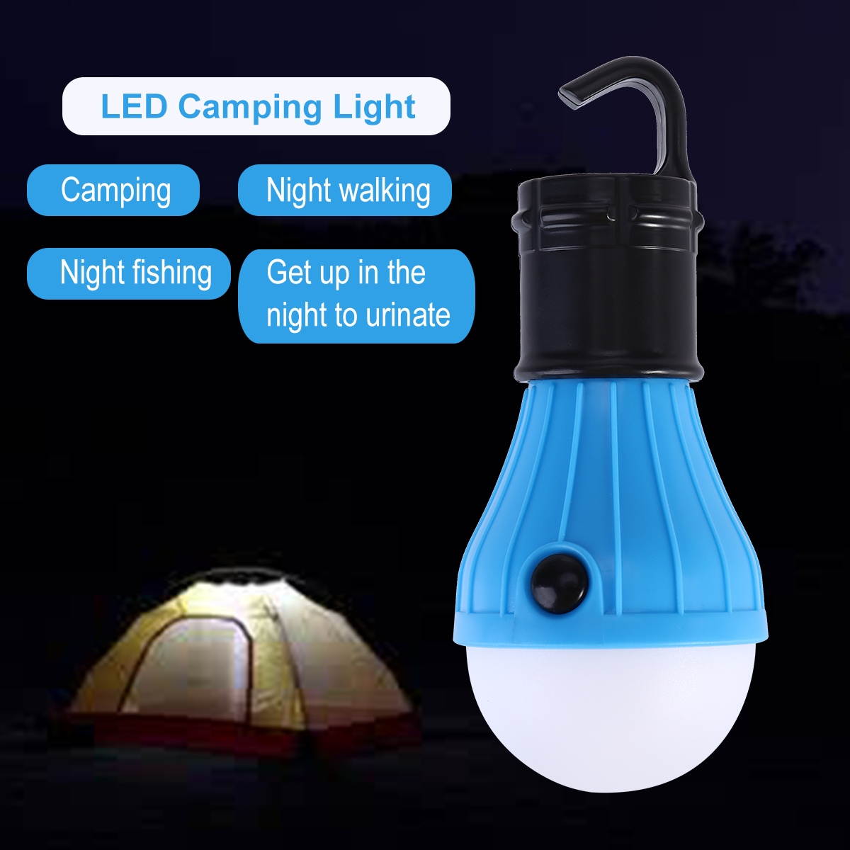 Portable 3 Levels LED Lantern Tent Light Bulb for Camping Hiking Fishing Emergency Battery Powered Light (Green)