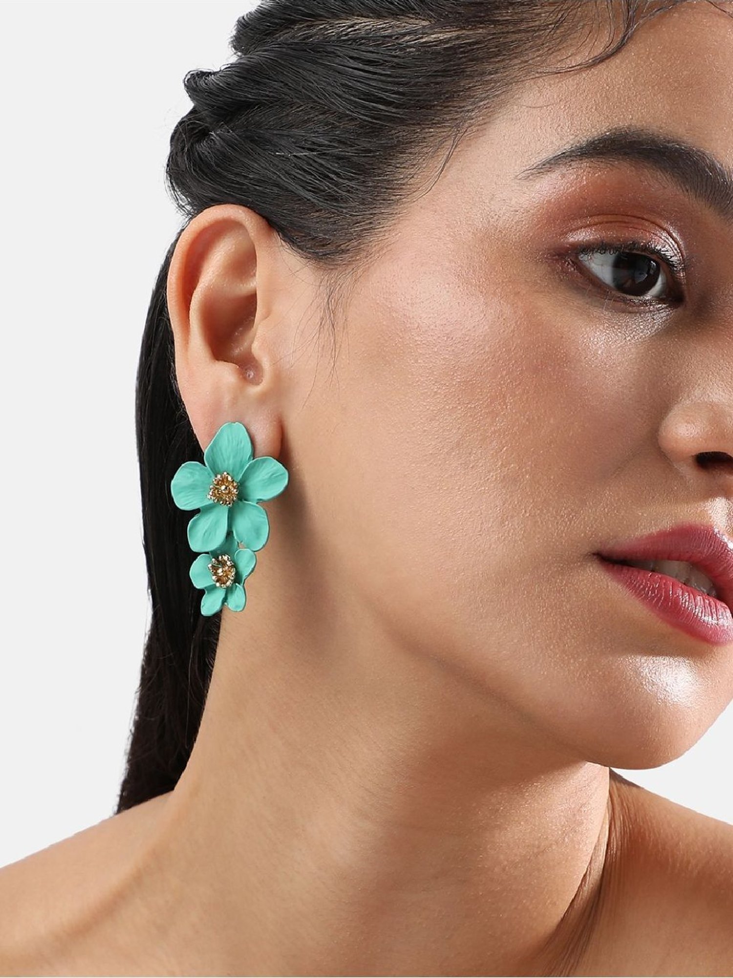 Sohi Women's Maxi Flora Drop Earrings  Aqua Blue