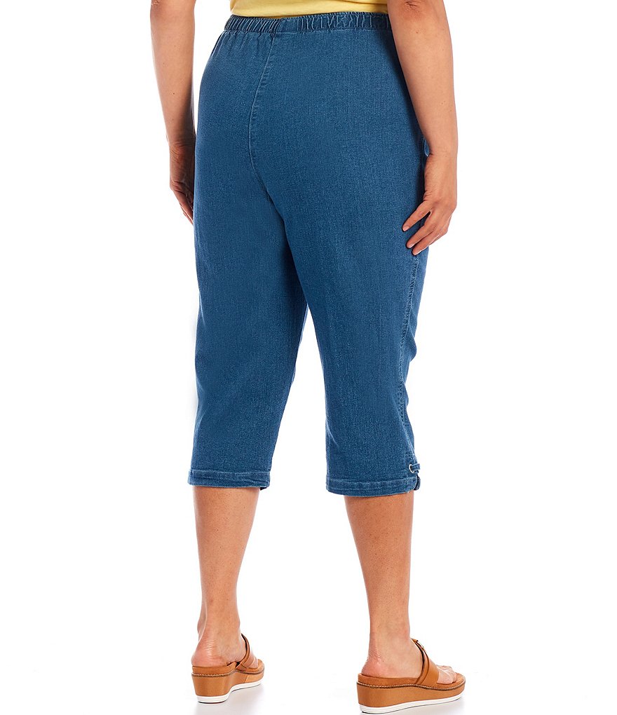 Allison Daley Plus Size Stretch Denim Silver Ring Hem Detail Pull-On Capri Pants