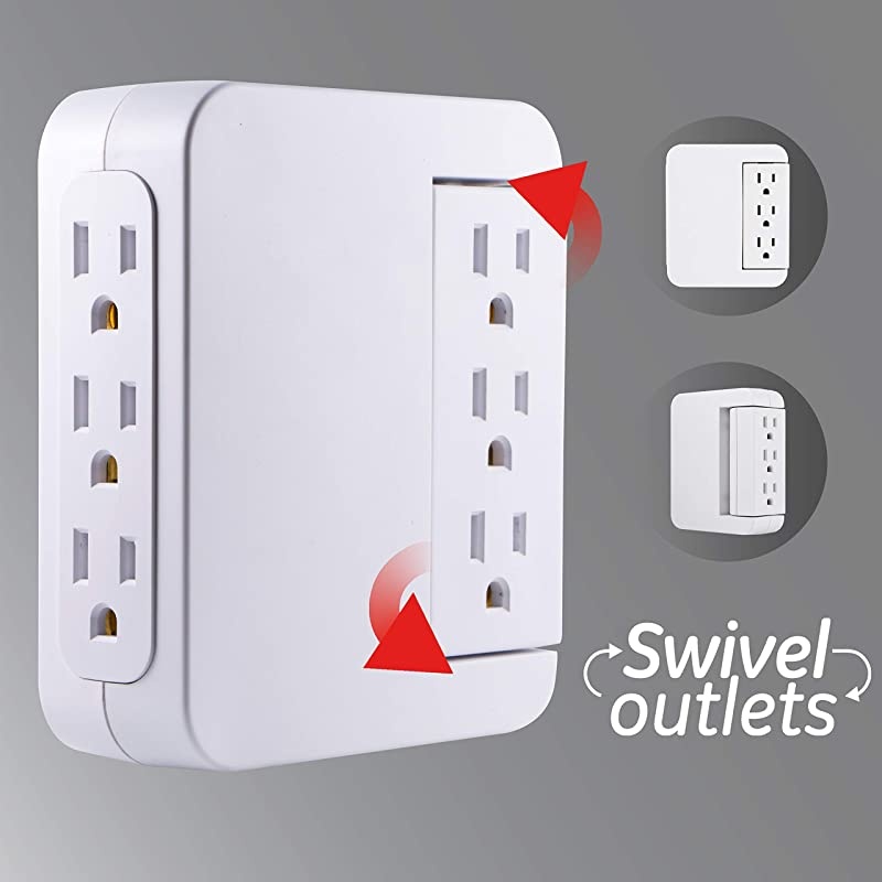 Pro 6 Outlet Wall Tap Sur Protector, Side Access, Power Outlet Adapter, 1200 Joules & Pro Side-Access Swivel Sur Protector, 6-Outlet Wall Tap, 3 Prong, 1200 Joules, 120V AC, 15A, 1800W, White