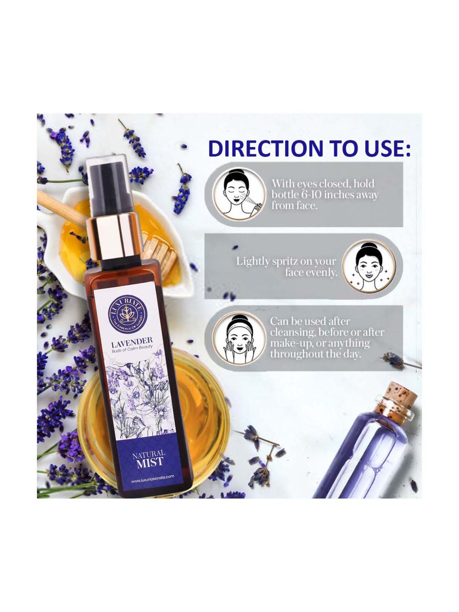 Luxuriate Pure and Natural Body or Face Lavender Mist Spray - 100 ml