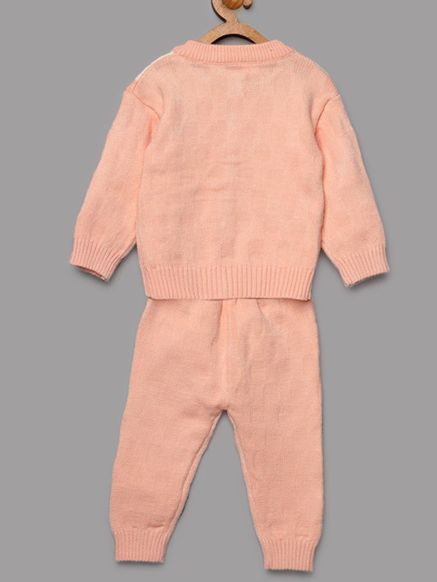 NEUDIS Girls Peach & Cream Self Design Full Sleeves Sweatshirt with Joggers