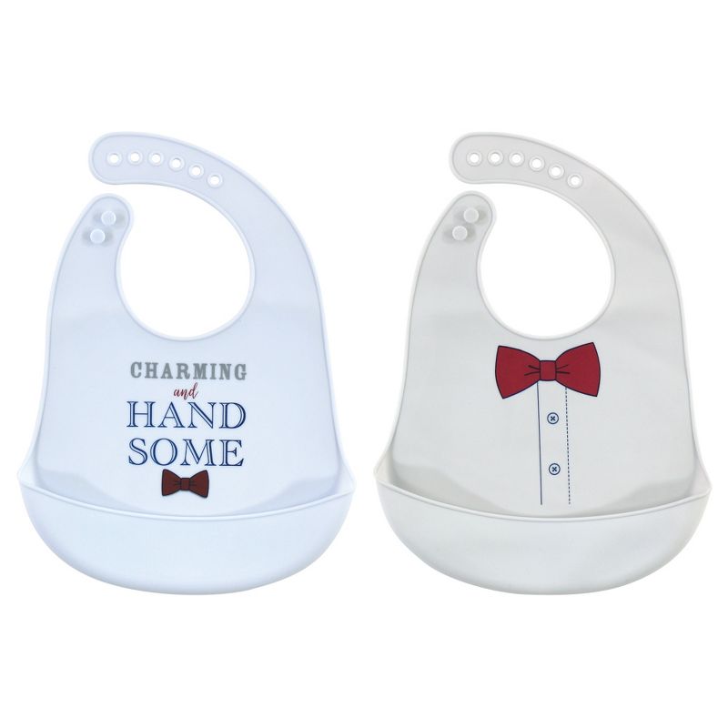 Little Treasure Baby Boy Silicone Bibs 2pk, Charming Handsome, One Size