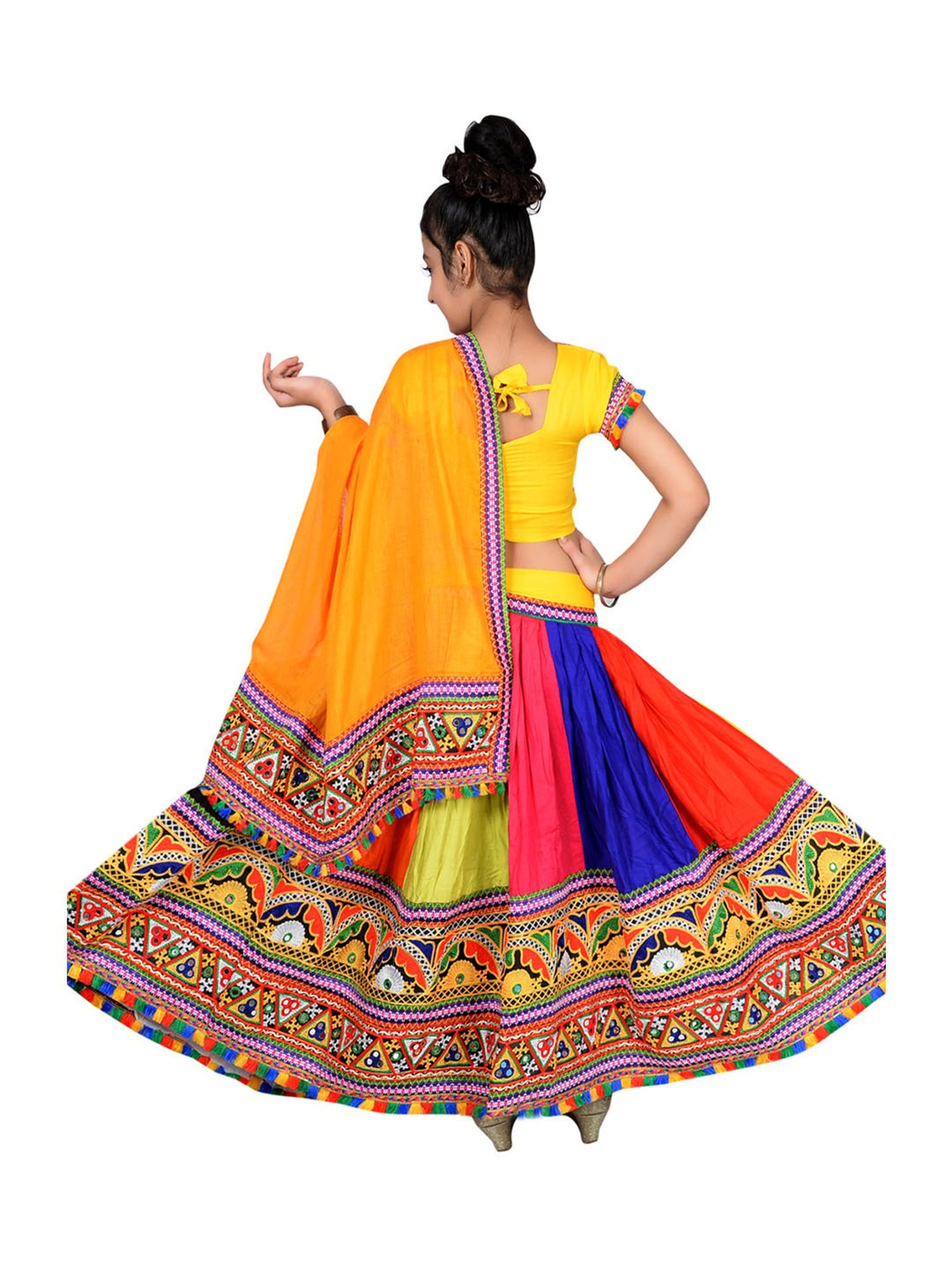 Ahhaaaa Kids Multicolor Embroidered Choli, Lehenga with Dupatta