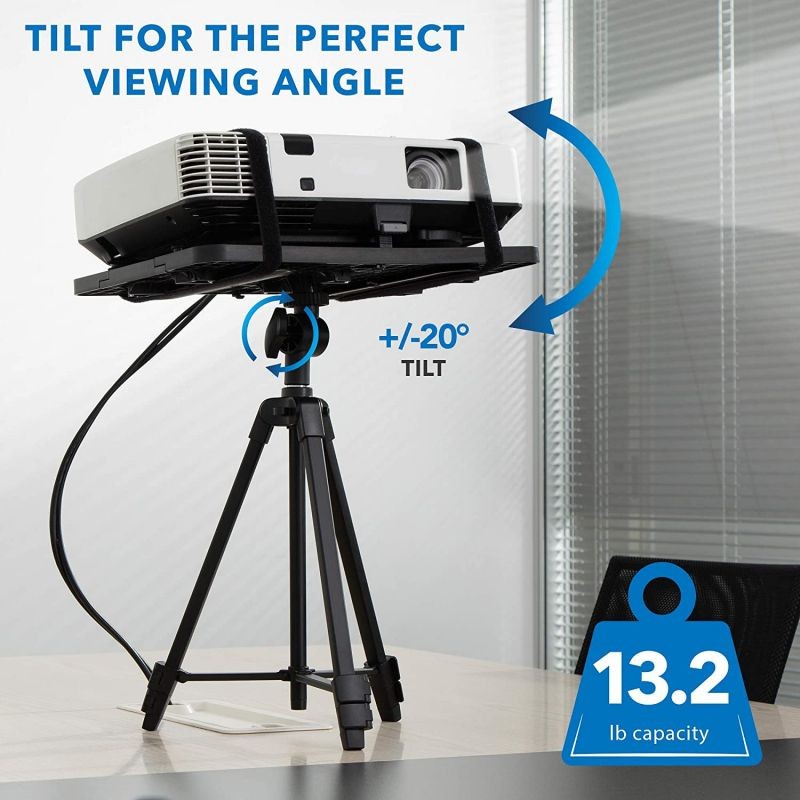 Projector Tripod Stand - Tilting Tray Provides Perfect Viewing Angles | Stable on Carpet, Hardwood & Grass - Double Harness Straps Built in | Folding Projector Mount fits into Nylon Carrying Case