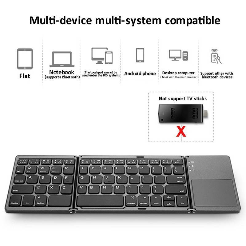 Portable Mini Ultra Slim Thin Foldable Folding BT Wireless Bluetooth Keyboard with Touchpad for IPhone IPad MacBook Phone Tablet PC
