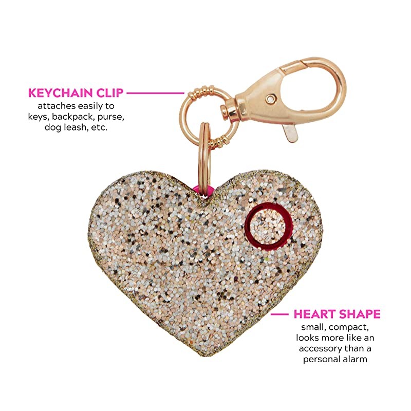 Safety Alarm for Women Ahhlarm SelfDefense Panic 115 Decibel Alarm Keychain for Women with LED Safety Light and Clip Champagne Glitter Heart