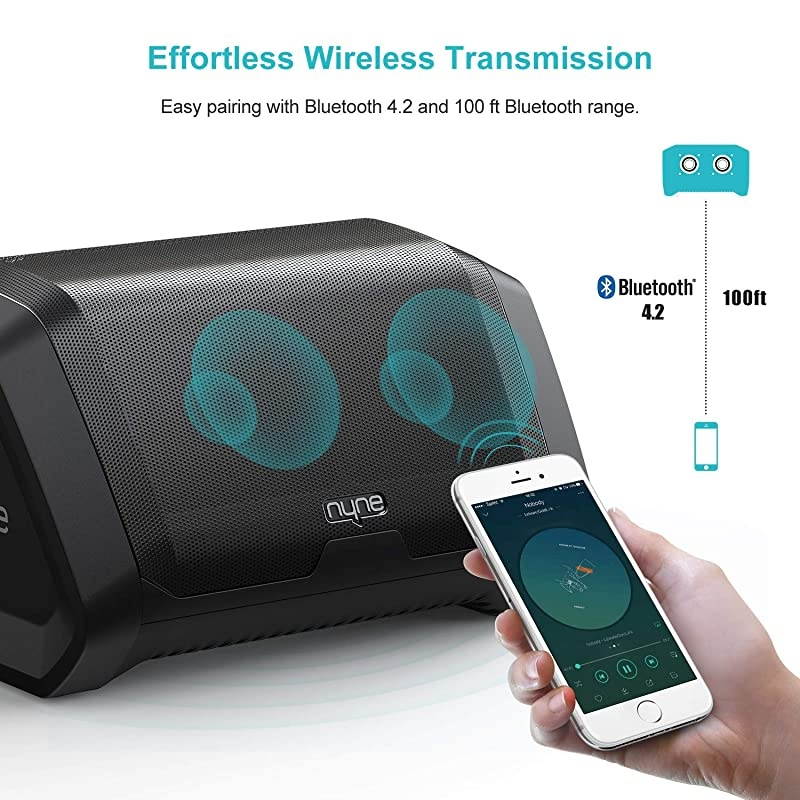 Punch Portable Wireless Bluetooth Speakers 4.2 Waterproof IP67, 20 Hours Play-time, 100 ft Range,Stereo Pairing, Durable and Loud Speakers Compatible iPhone/Samsung, Outdoor/Beach/Travel,Black