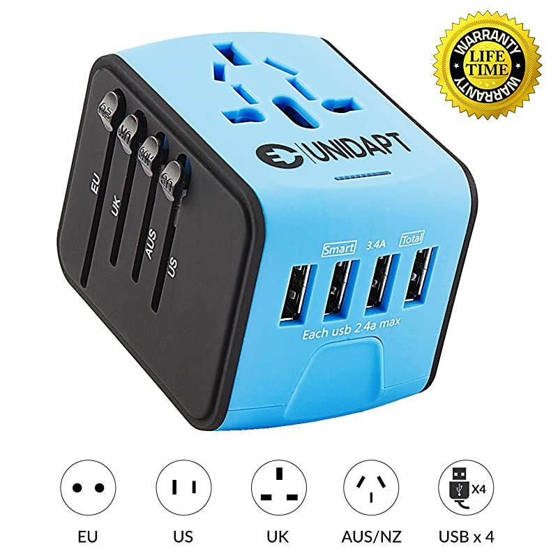 Universal Travel Power Adapter International Adapter Fast 24A 4USB Worldwide European Power Charger AC Wall Plug Adapters All in One for Europe US USA UK EU AUS Asia
