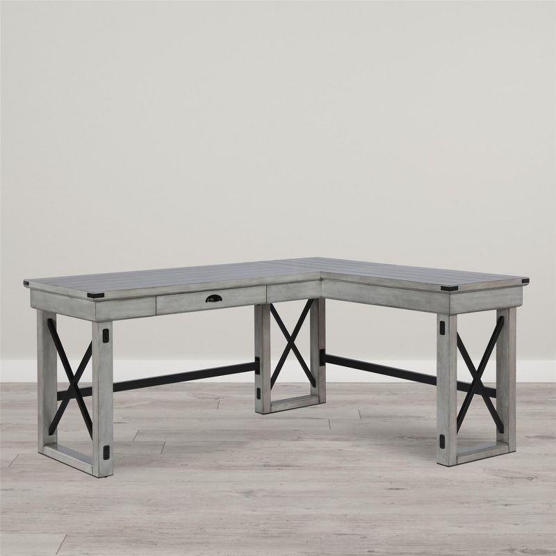 Hathaway L-Shaped Desk with Lift Top Rustic White - Room & Joy