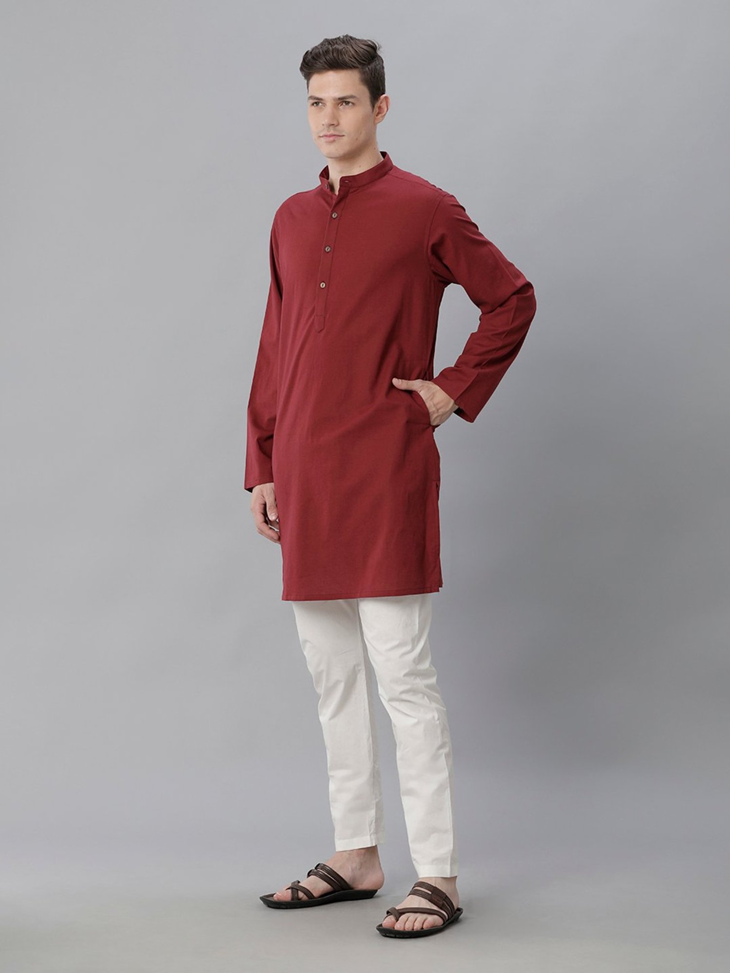 CAVALLO by Linen Club Maroon Regular Fit Kurta