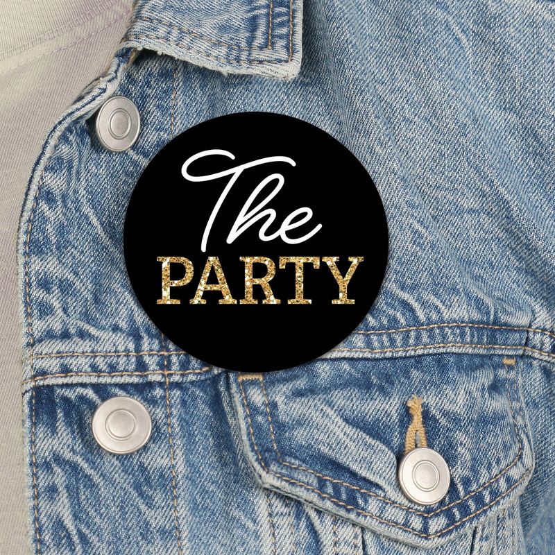 Big Dot of Happiness Wife of the Party - 3 inch Black and Gold Bachelorette Party Badge - Pinback Buttons - Set of 8