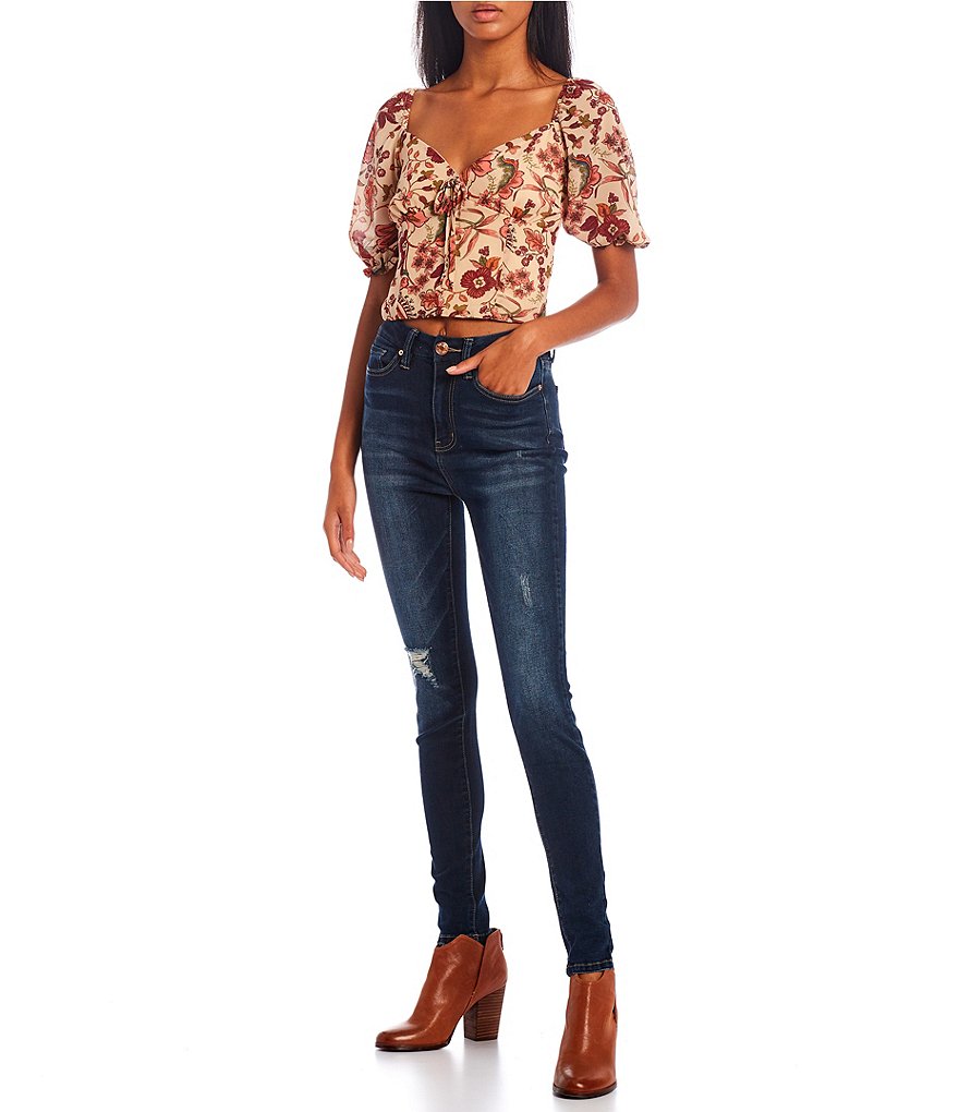 Evolutionary Short Sleeve Printed Peasant Top