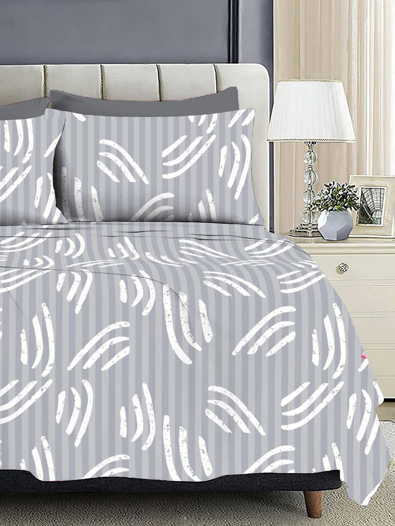 Ariana Amalfi Grey Cotton Abstract Cotton Bed Sheet