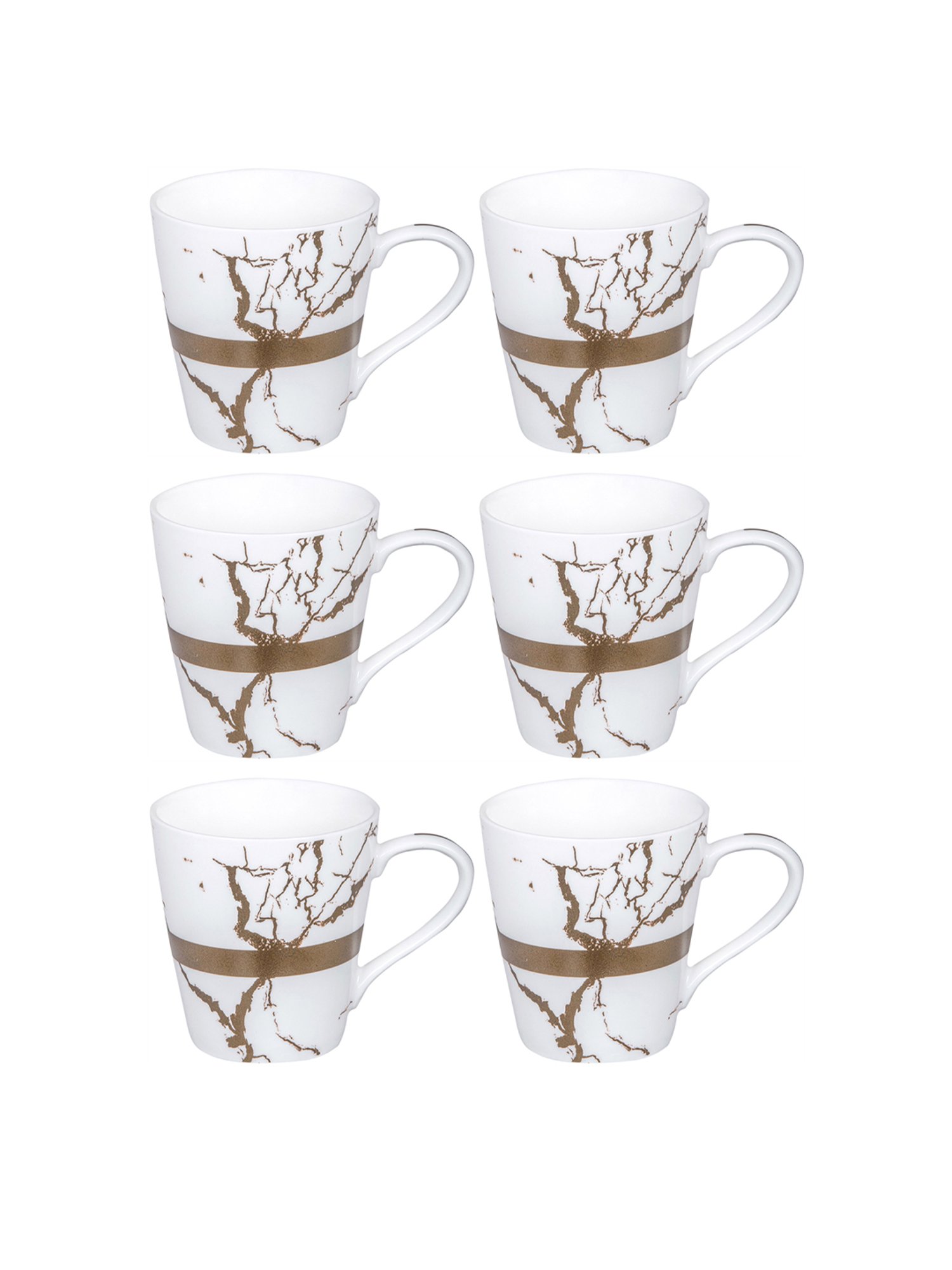 White Gold Printed White Porcelain Coffee Mug - Set of 6 (200ml)