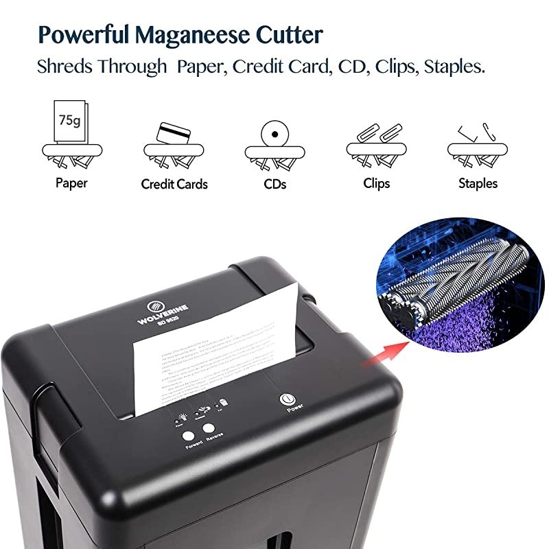 15Sheet Super Micro Cut High Security Level P5 Heavy Duty PaperCDCard Shredder for Home Office Ultra Quiet by ManganeseSteel Cutter and 8 Gallons Pullout Waste Bin SD9520 Black ETL