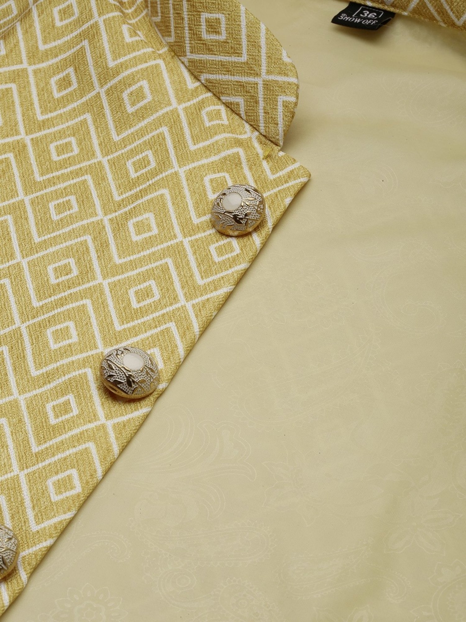 Showoff Yellow Regular Fit Printed Nehru Jacket