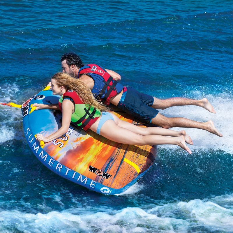 WOW Watersports Summertime Inflatable 2-Person Ultra Soft Top Boating Water Lake Towable Tube