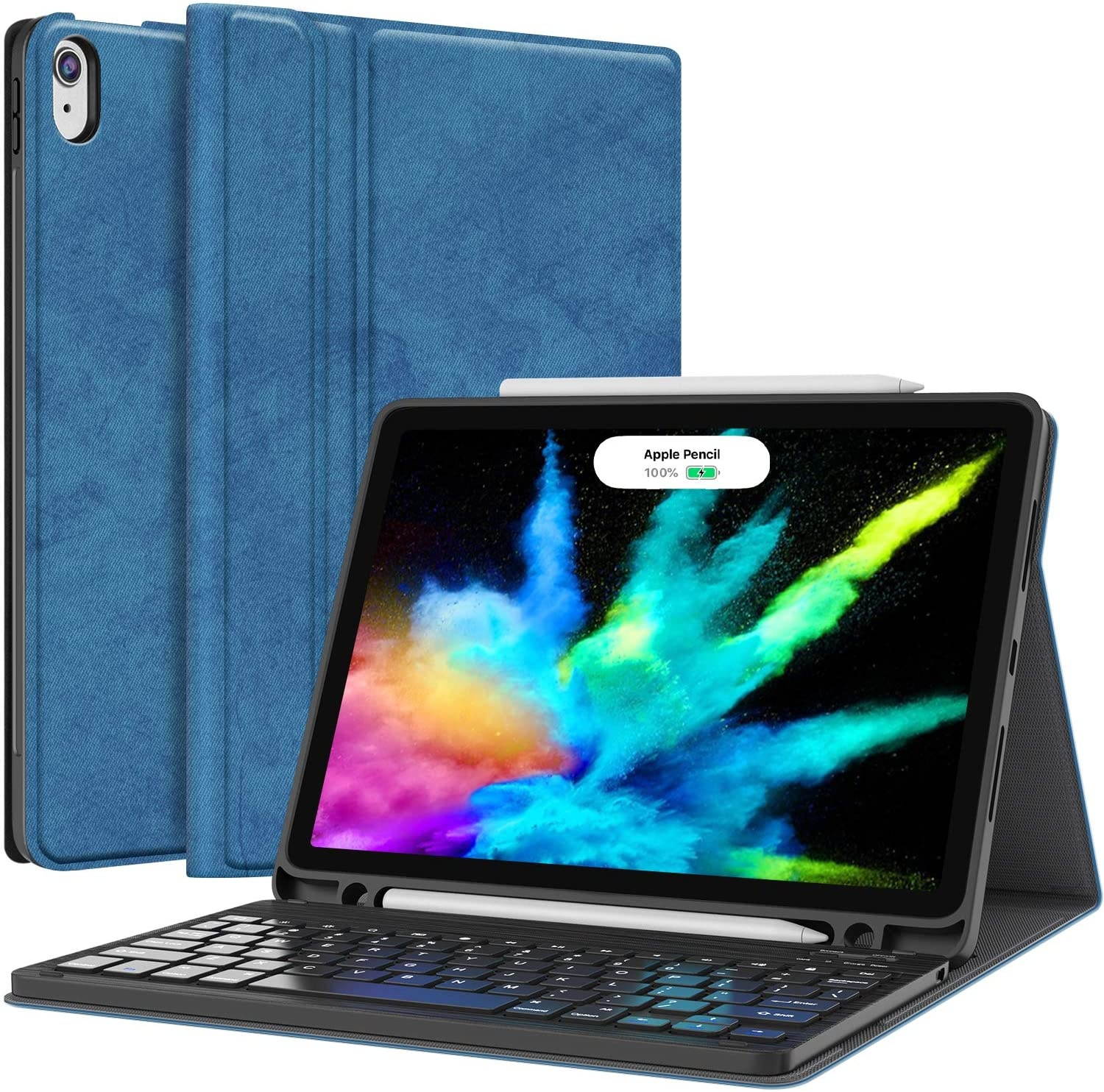 iPad Air 4 Keyboard Case (10.9-inch 2020) - Detachable Wireless Keyboard - Pencil Holder - Flip Stand Cover for iPad Pro 11 2018/iPad Air 4 10.9 Inch 2020 Blue