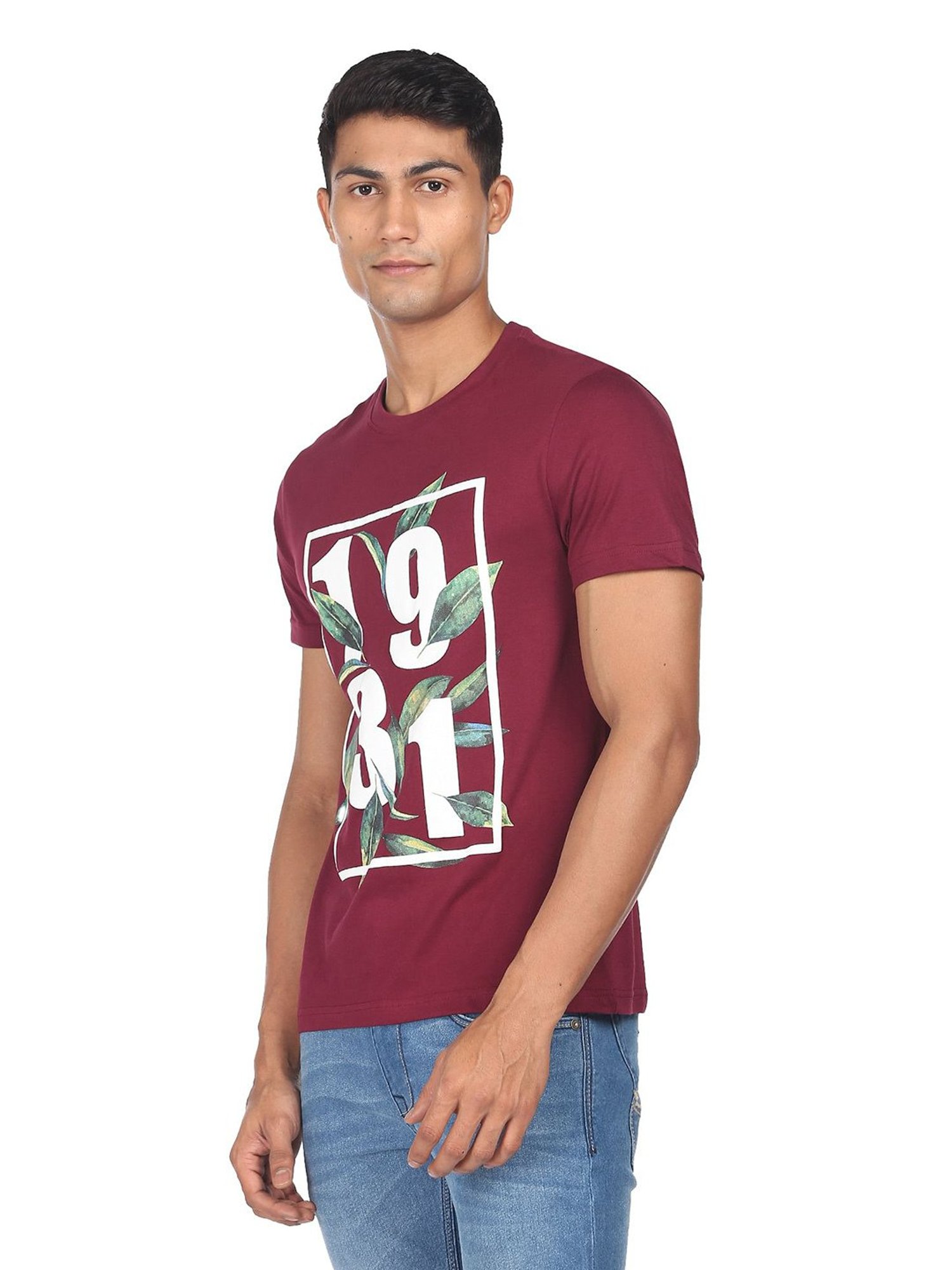 AD by Arvind Wine Slim Fit Crew T-Shirt