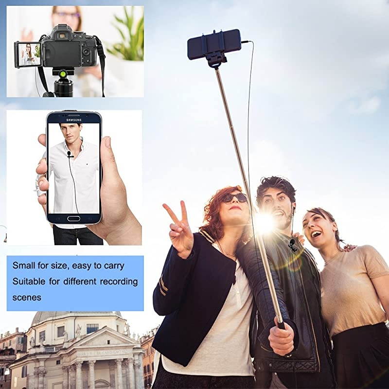 16 Feet Single Head Lavalier Lapel Microphone Omnidirectional Condenser Mic for Apple iPhone Android Windows Smartphones Youtube Interview Studio Video Recording Noise Cancelling Mic