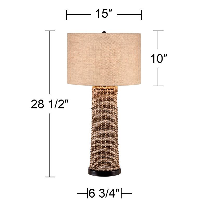 360 Lighting Coastal Table Lamp Woven Seagrass Burlap Drum Shade for Living Room Family Bedroom Bedside Nightstand Office