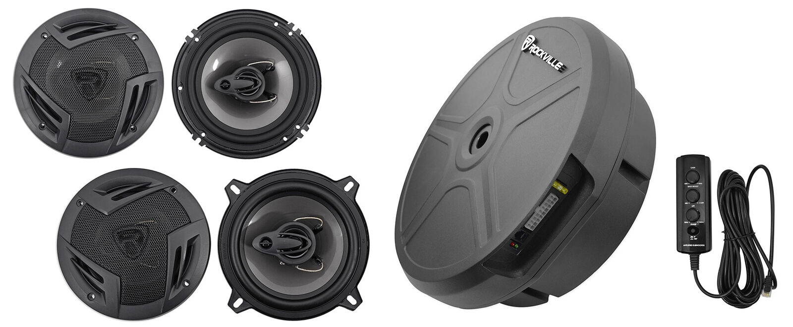 2   6.5"+2 5.25" Car Speakers+Powered Hidden Spare Tire Subwoofer