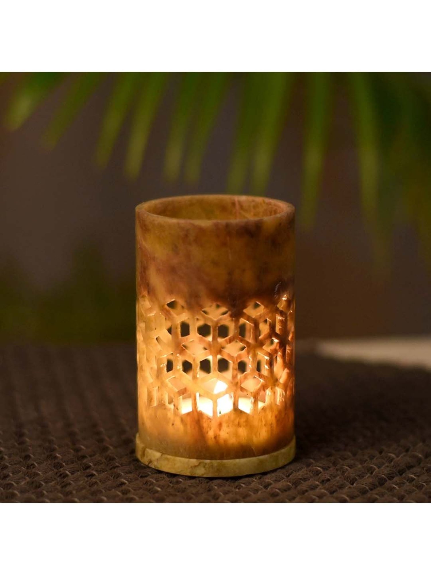 Unravel India Beige Marble Tea Light Holder - Set of 1