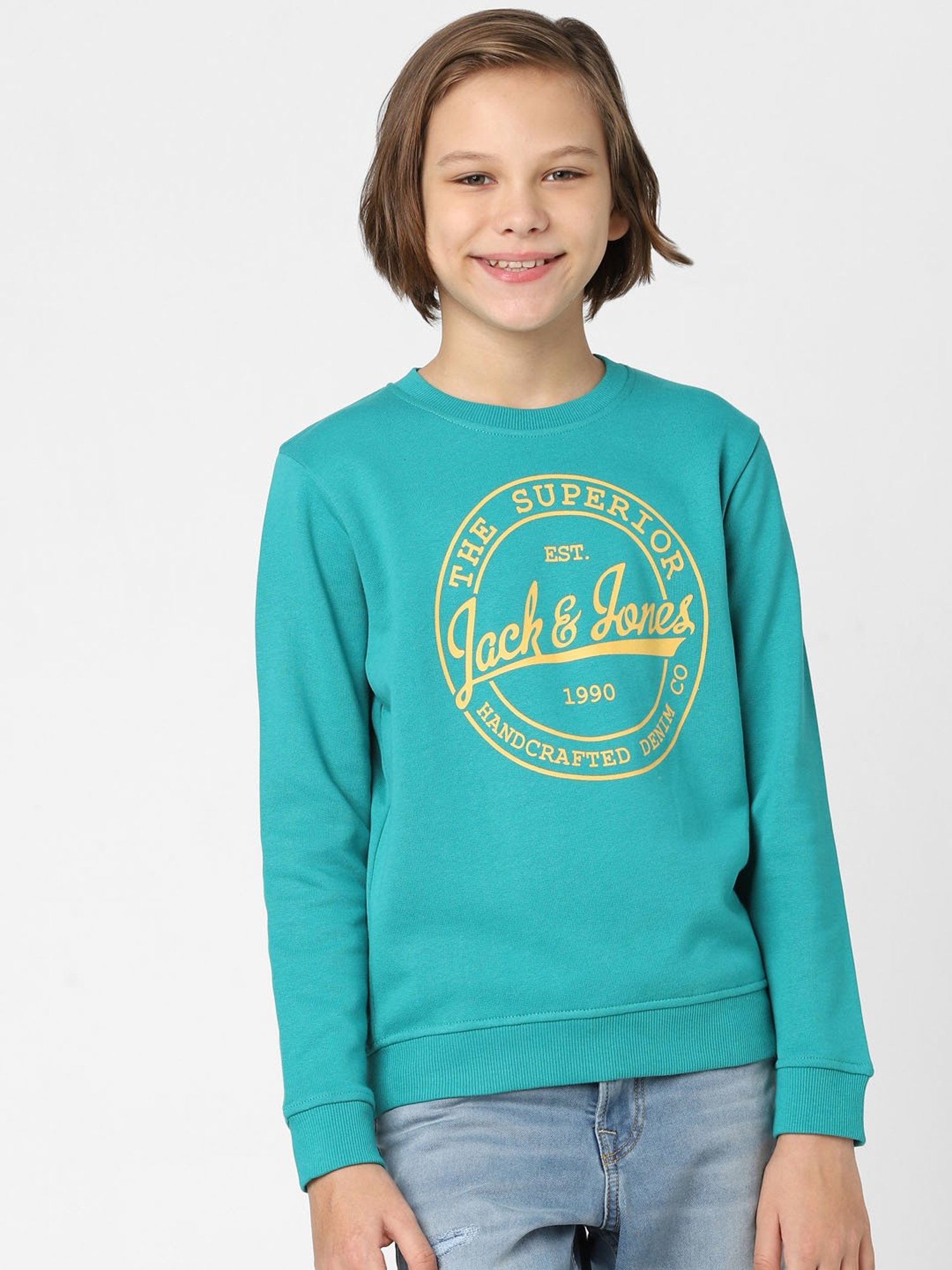 Jack & Jones Junior Blue Printed Full Sleeves Sweatshirt