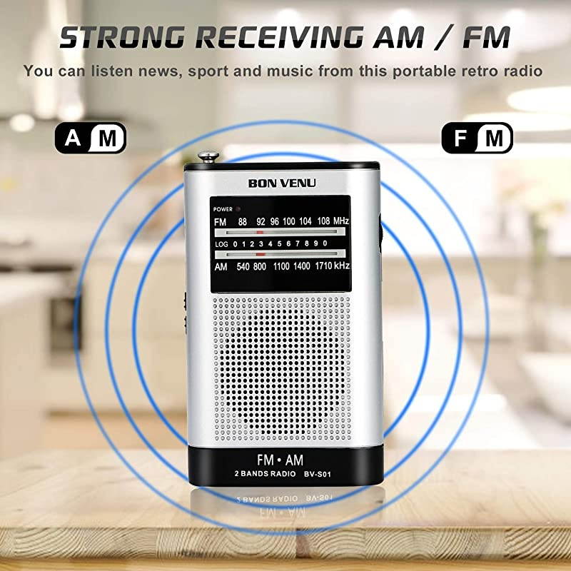 AM FM Pocket Radio Transistor Shower Radio Portable Superior Reception High Clarity Pleasant Sound Telescopic FM Magnetic AM Antenna Builtin Speaker Earphones Jack